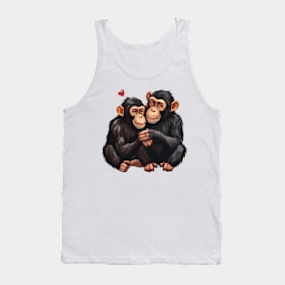 Valentine Cartoon Chimpanzee Couple Tank Top